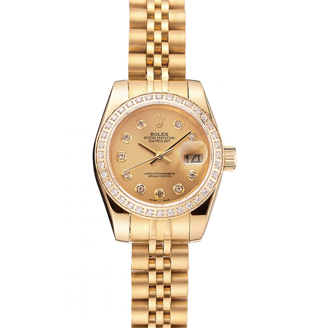 Aaa replica watch Bracelet Swiss Bezel Jubilee Diamond Lady-Datejust Gold 1454096 Champagne Rolex Dial 0612